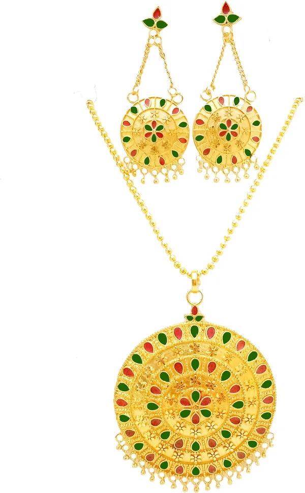 Assamese_Traditional_Red_And_Green_Colour_Japi_Jewellery_Set_For_Women